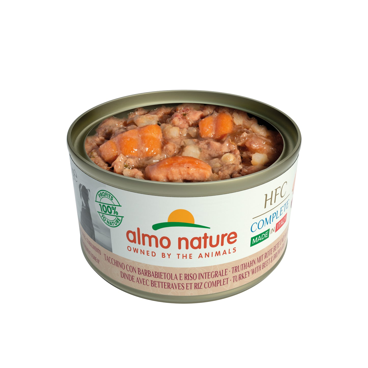 Photo du produit BOITE HFC COMPLETE ITALY ADULTE DINDE BETTERAVES RIZ 95G - CHIEN ALMO NATURE