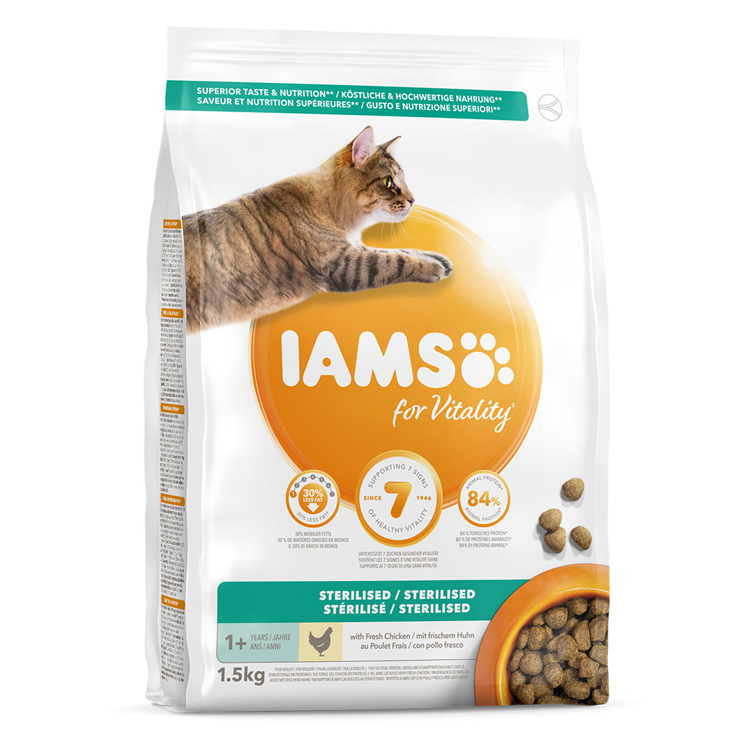 Photo du produit CROQUETTE ADULTE STERILISE POULET 1.5KG - CHAT IAMS