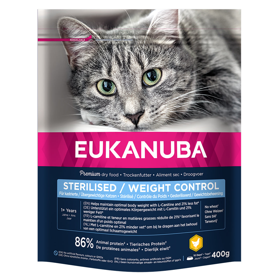 Photo du produit CROQUETTE SPECIFIQUE ADULTE STÉRILISÉ-SURPOIDS POULET 400G - CHAT EUKANUBA