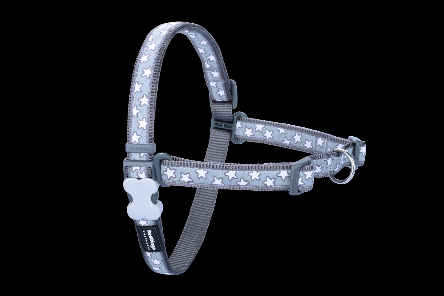 Photo du produit HARNAIS IMPRIME ANTI-TRACTION STAR GRIS ETOILE BLANC T.M/L(20MM)-CHIEN RED DINGO