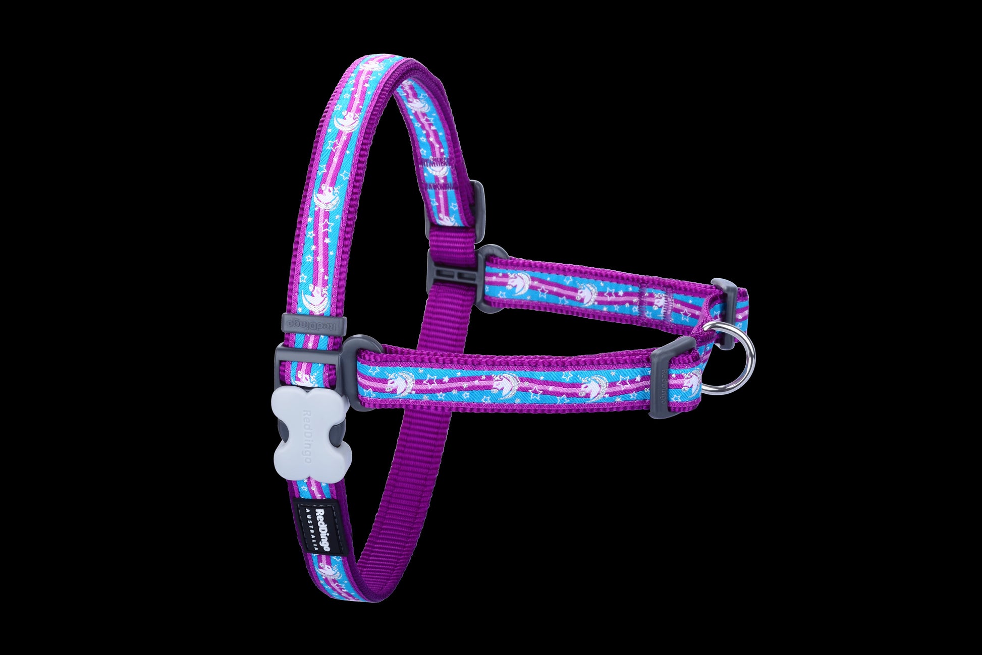 Photo du produit HARNAIS IMPRIME ANTI-TRACTION UNICORN MAUVE T.M/L (20MM) - CHIEN RED DINGO