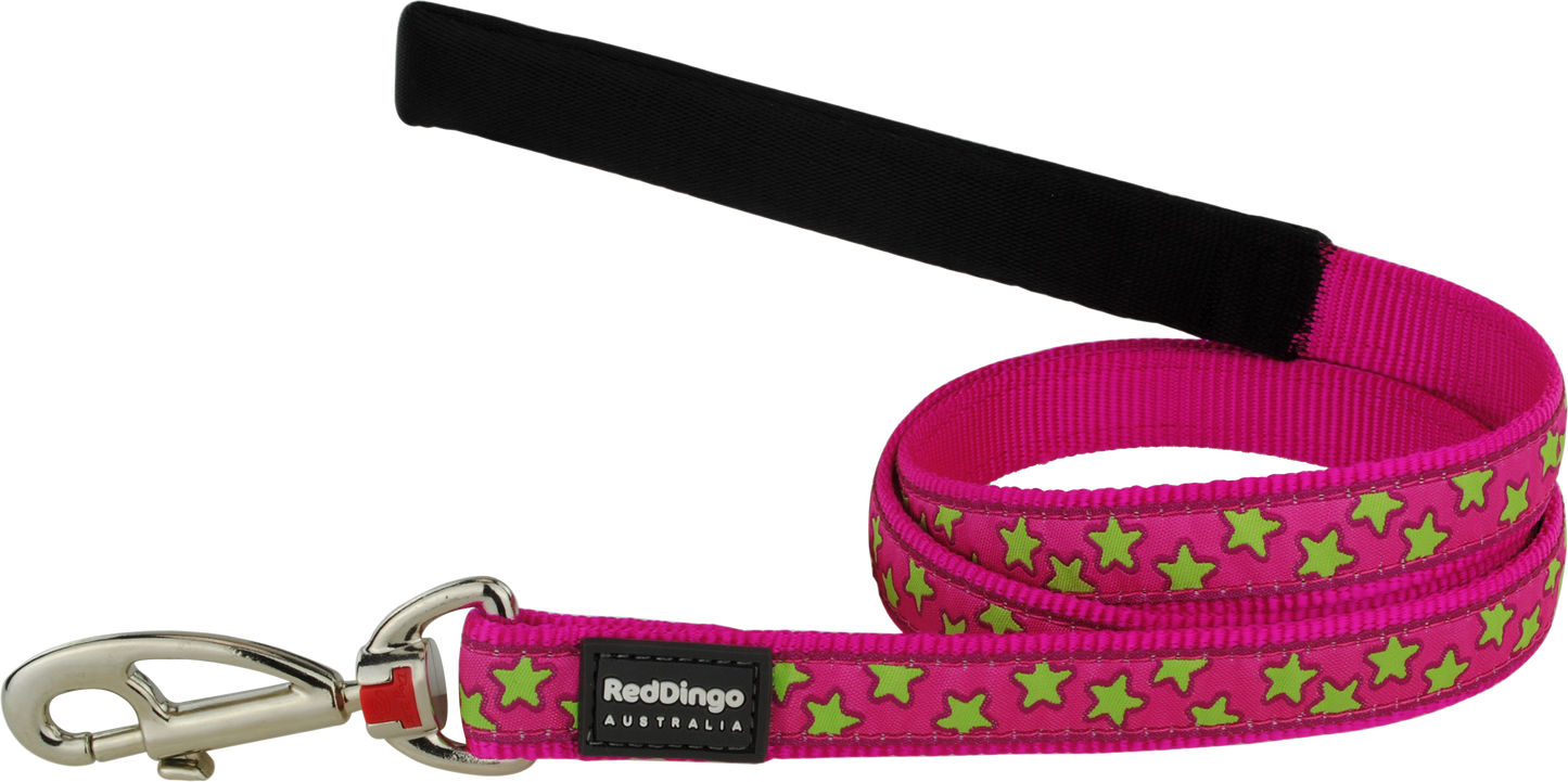 Photo du produit LAISSE IMPRIME STARS ROSE ETOILE VERT T.L/XL (25MM) - CHIEN RED DINGO