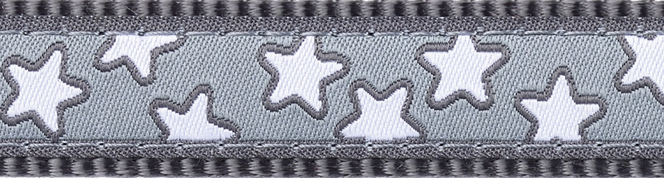 Photo du produit SUPER LAISSE IMPRIME REGLABLE STAR GRIS ETOILE BLANC T.XS/S(12MM)-CHIEN REDDINGO