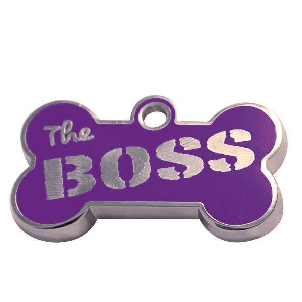 Photo du produit MEDAILLE ENAMEL OS BOSS MAUVE T.L- CHIEN ET CHAT TAGGEE