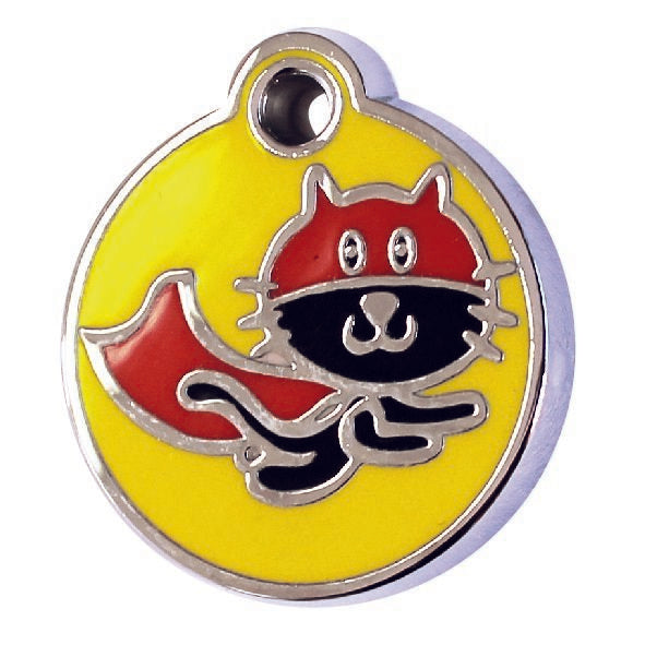 Photo du produit MEDAILLE ENAMEL ROND SUPER HERO JAUNE ROUGE T.S- CHIEN ET CHAT TAGGEE